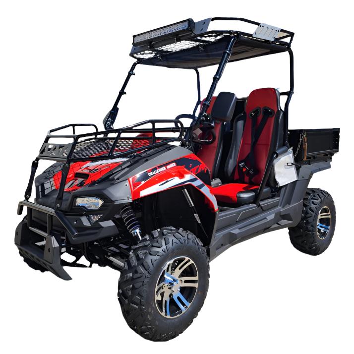 TrailMaster Challenger 200EUX UTV Side-by-Side, Front Cargo Rack, Rear Dump Bed, Deluxe Alloy Wheels, LED Light Bar