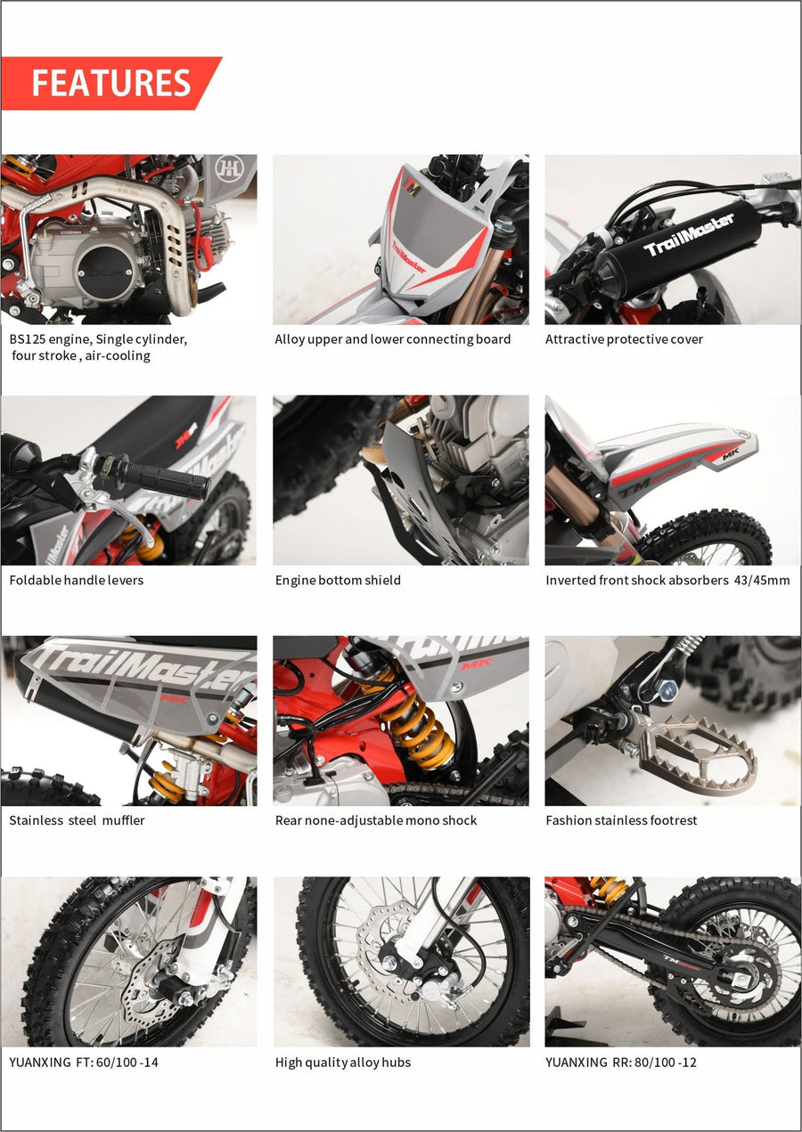 TrailMaster MK110ES Pro Series Dirt Bike, BOSCH EFI, 4-Speed Automatic, Electric Start, Dual Disc Brakes, (14/12) Wheels