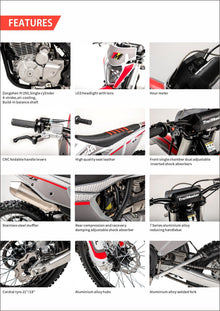 TrailMaster LX250 Dirt Bike, 6-Speed Manual, Dual Disc Brakes, Electric Start with Kick backup, (21/18) Wheels