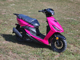 2022 RaceStar 50 Raspberry Scooter on clearance at Lee Motorsports, located between Joplin and Seneca, MO, featuring a 49cc engine, USB charging port, and sleek design.