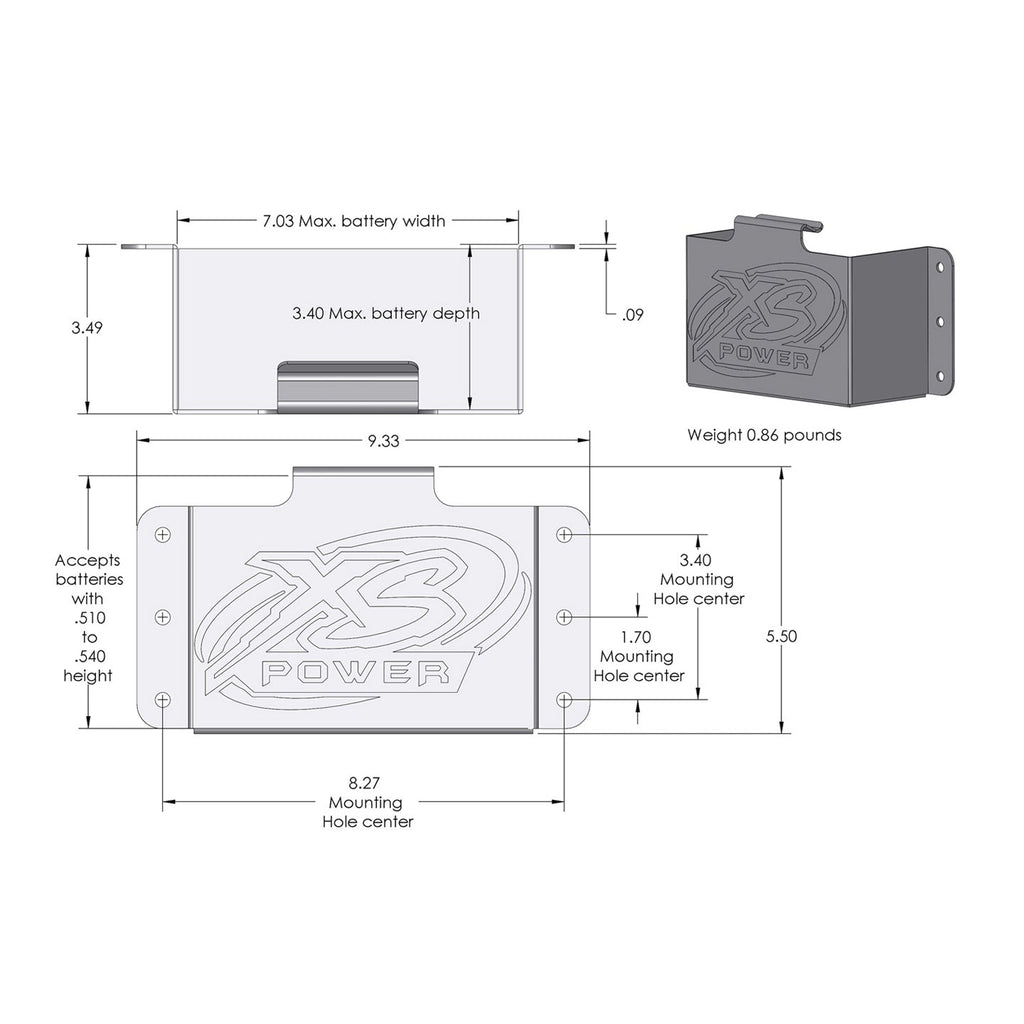 XS Power 512 Side Mount Battery Box for D680 Battery