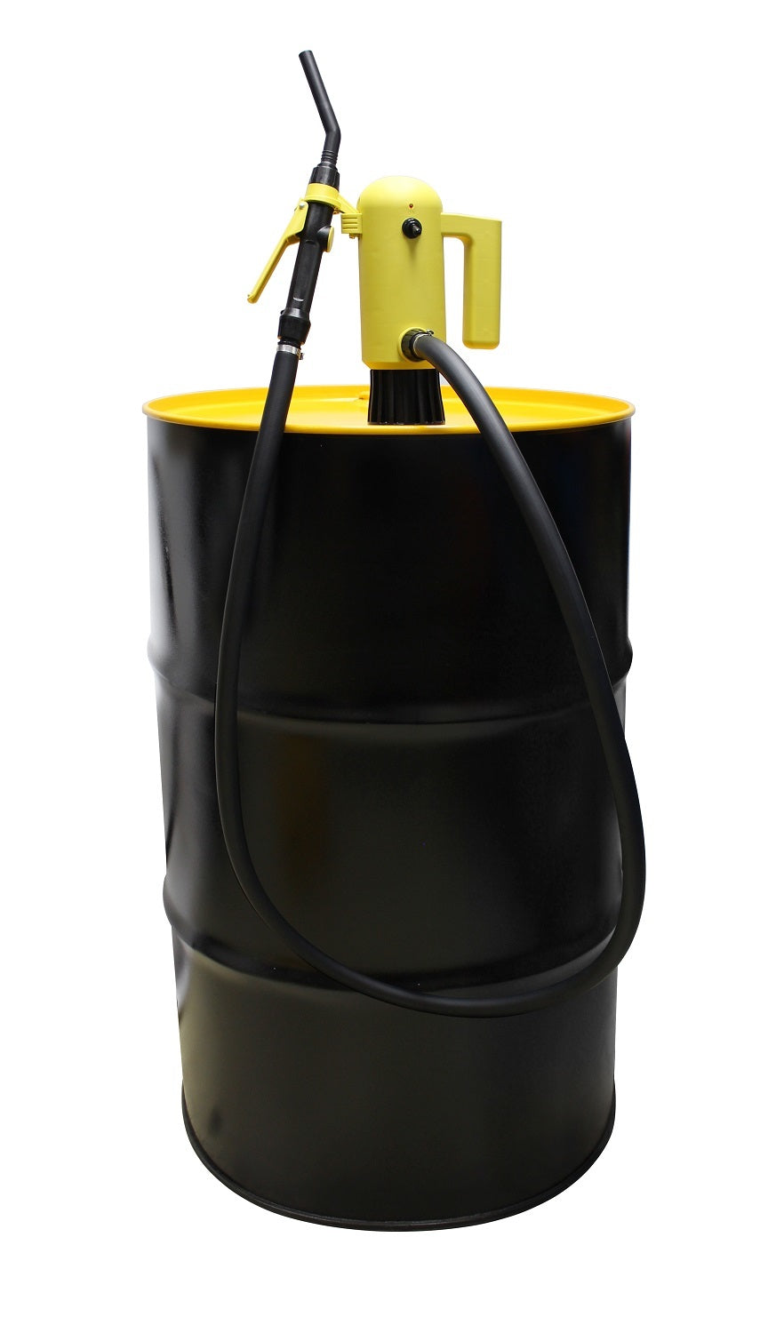 Electric transfer pump installed on 55 gallon fuel drum