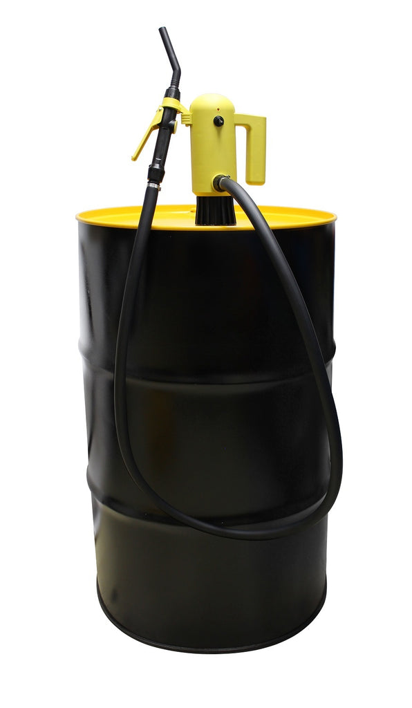 Electric transfer pump installed on 55 gallon fuel drum