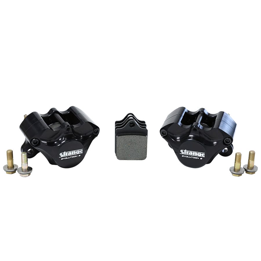 Strange Evolution 2 Ball Bearing DDM Front Brake Kit | For Strange Aluminum Struts – 4 3/4″ B.C. | Evolution S Rotors, 2 Piston EVO 2 Calipers & DTC-30 Pads