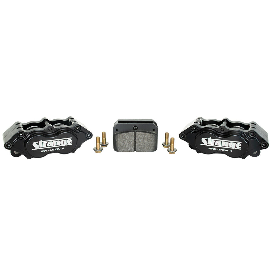 Strange Evolution Dynamic Drive Mount Front Brake Kit | 2005-2014 Mustang – Reuses OEM Hubs | Evolution S Rotors, 4 Piston Billet Evolution 4 Calipers | With DTC-30 Semi Metallic Pads