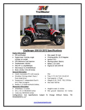 Load image into Gallery viewer, TrailMaster Challenger 200EX EFI UTV Deluxe, Windshield, Push Bar, Chrome Rims, Light bar included