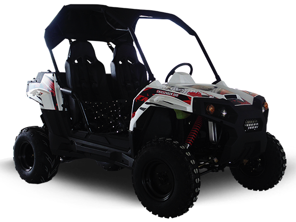 Trailmaster Challenger 300E EFI UTV / side-by-side, 52 Inch Wide, High Back Seats, CVT trans, Intergrated Hitch, Cargo Area, Bimini Top