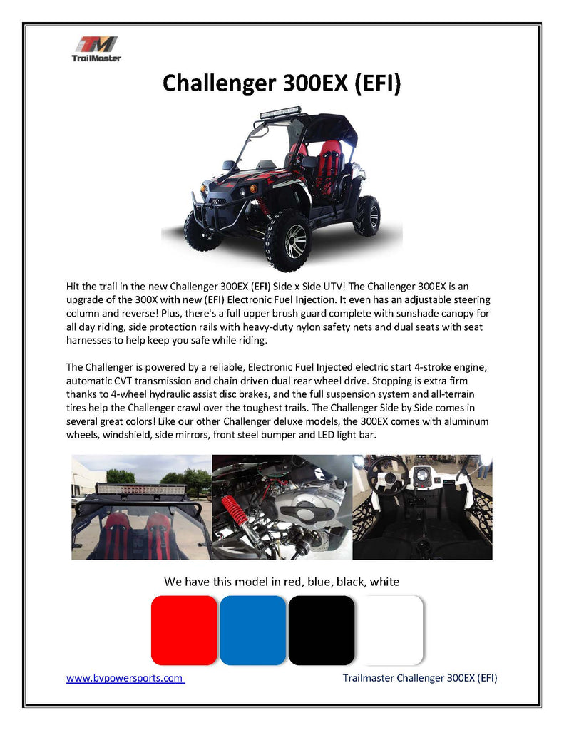 Trailmaster Challenger 300EX EFI UTV / side-by-side All the extras, Push Bar, Wind Shield, Light Bar, Chrome rims, Independent Rear Axels