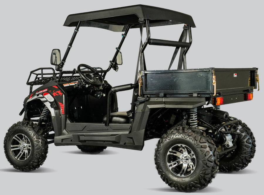 TrailMaster Challenger 200EUX UTV Side-by-Side, Front Cargo Rack, Rear Dump Bed, Deluxe Alloy Wheels, LED Light Bar
