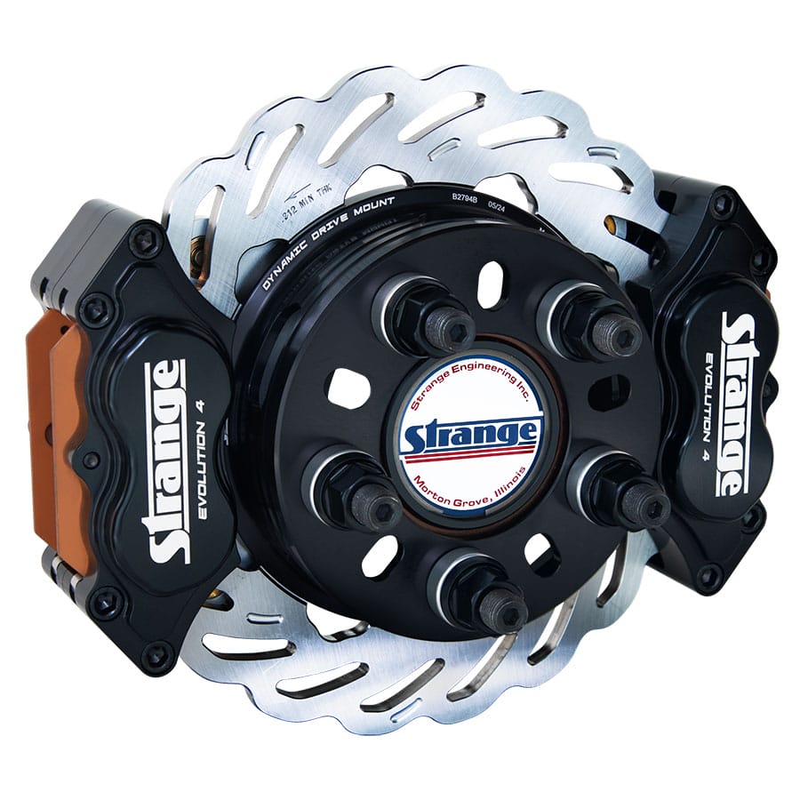 Strange Evolution Dynamic Drive Mount Dual Rear Brakes | For Mopar Housing Ends – Includes Bearings | Evolution S Rotors, 4 Piston Billet Evolution 4 Calipers | With DRM-35 Metallic Pads