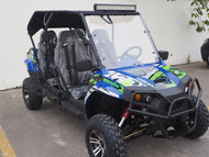 TrailMaster Challenger 4-300X EFI UTV Chrome Rims, Bimini Top, Full roll Cage, Light Bar, Brush Guard. Independent Rear