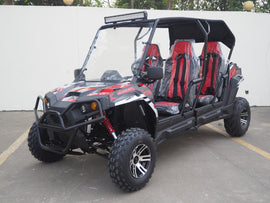 TrailMaster Challenger 4-300X EFI UTV Chrome Rims, Bimini Top, Full roll Cage, Light Bar, Brush Guard. Independent Rear