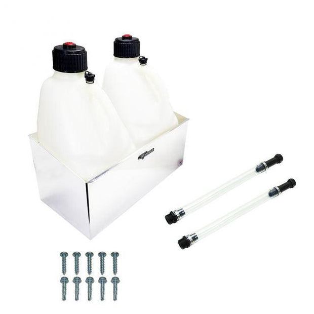 Pit Posse Double Fuel Jug Rack Economy with 2 Jugs and Hoses - Lee Motorsports