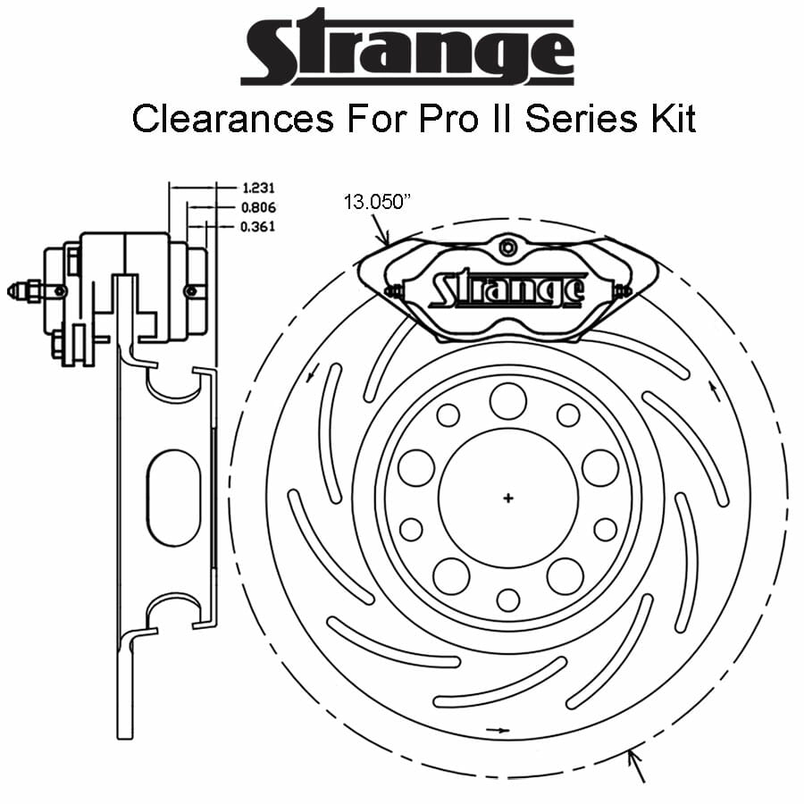 Strange Pro II Rear Brake Kit | For 94-04 Mustang 8.8 With OEM Ends | Strange or Stock Axles Using Strange Eliminator Kit | 2 Pc Rotors, 4 Piston Calipers & DTC-30 Brake Pads