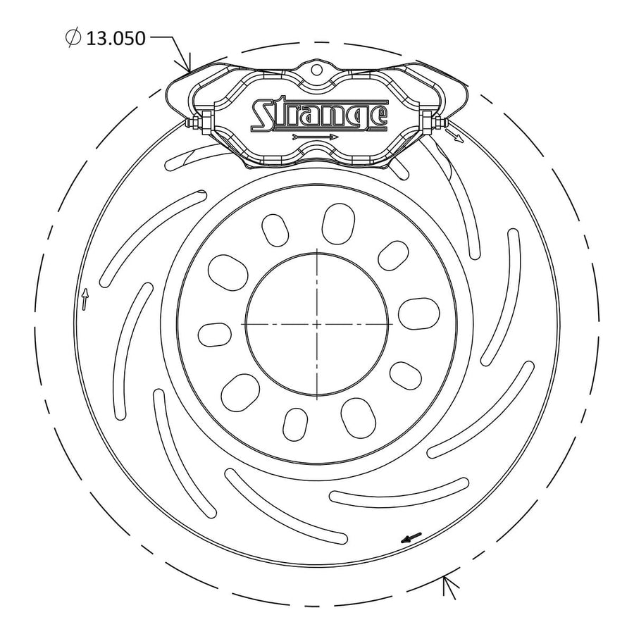 Strange Pro II Stainless DDM Dual Rear Brake Kit | For Late Big Ford / Torino Housing Ends | 2S Rotors, 4 Piston Calipers & DRM-35 Metallic Pads