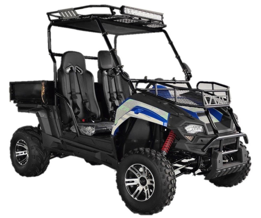 TrailMaster Challenger 200EUX UTV Side-by-Side, Front Cargo Rack, Rear Dump Bed, Deluxe Alloy Wheels, LED Light Bar