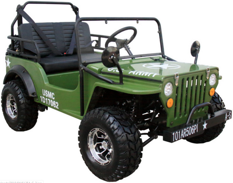 Willys Style Jeep Go Kart, 125cc Gas Engine, 3-speed with Reverse
