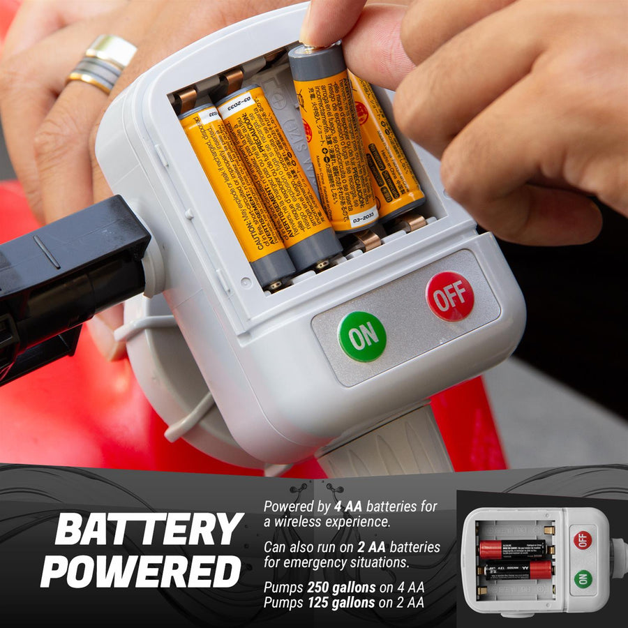 battery powered fuel pump uses AA batteries portable gas transfer pump long runtime tera pump
