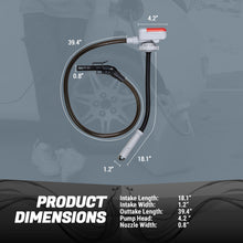 fuel transfer pump dimensions size and hose length portable battery powered gas pump specifications