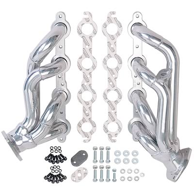 Hedman shorty headers for GM LS truck engines with silver ceramic coating