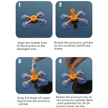 Load image into Gallery viewer, step by step windshield chip repair process using DIY repair kit with injector tool and resin