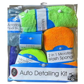 9 piece microfiber car cleaning kit with wash mitt sponge pads and cloths for auto detailing