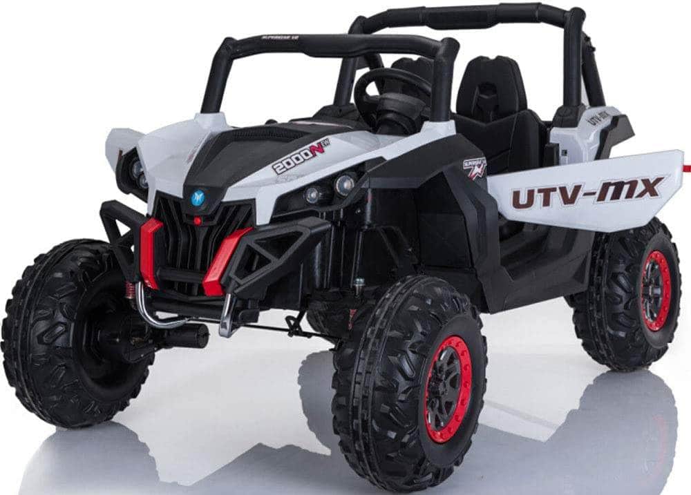 MotoTec Battery Operated White MINI MOTO UTV 4x4 12v  (2.4ghz RC)