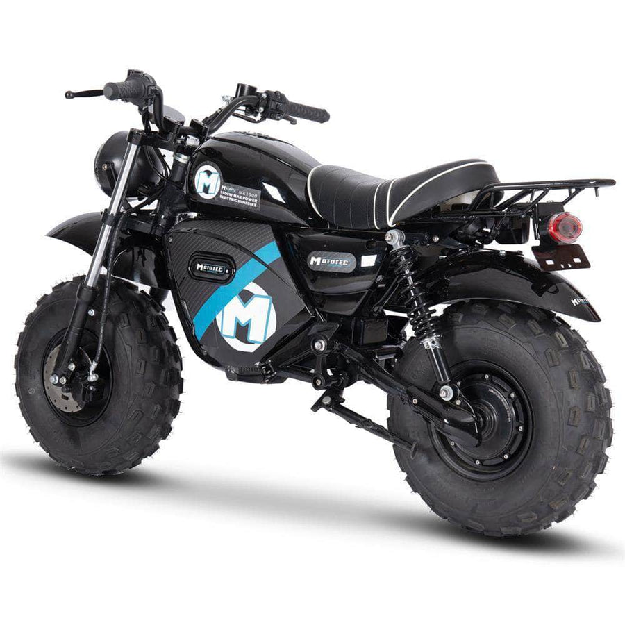 MotoTec 60V 1500W Electric Powered Mini Bike Lithium - brushless hub motor, twist throttle, all-terrain, hydraulic brakes, full suspension, max load 220 lbs