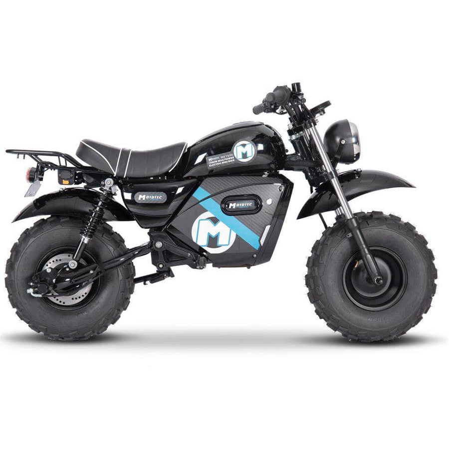 MotoTec 60V 1500W Electric Powered Mini Bike Lithium - brushless hub motor, twist throttle, all-terrain, hydraulic brakes, full suspension, max load 220 lbs