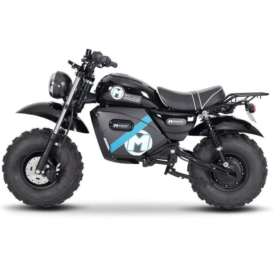 MotoTec 60V 1500W Electric Powered Mini Bike Lithium - brushless hub motor, twist throttle, all-terrain, hydraulic brakes, full suspension, max load 220 lbs