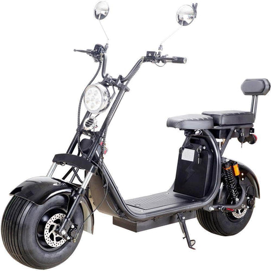 MotoTec Knockout 60v 2000w 36 Ah Fat Tire Electric Scooter - rear hub motor, 2-seater with backrest, under seat storage