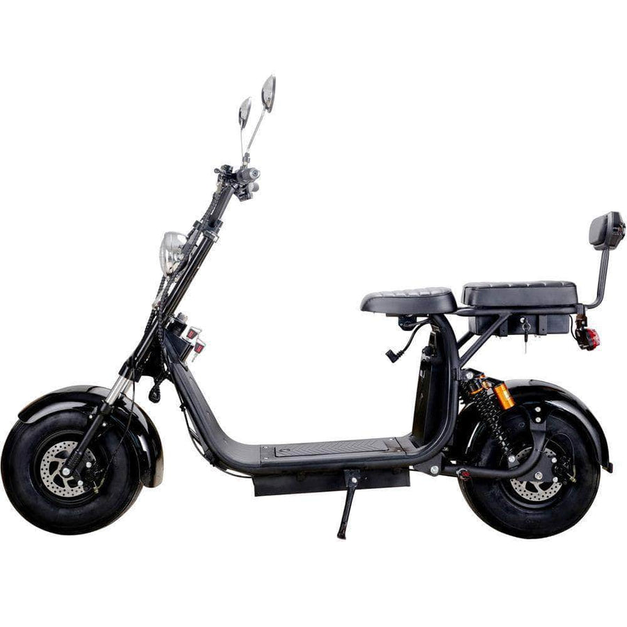 MotoTec Knockout 60v 2000w 36 Ah Fat Tire Electric Scooter - rear hub motor, 2-seater with backrest, under seat storage