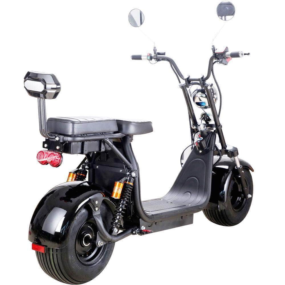 MotoTec Knockout 60v 2000w 36 Ah Fat Tire Electric Scooter - rear hub motor, 2-seater with backrest, under seat storage