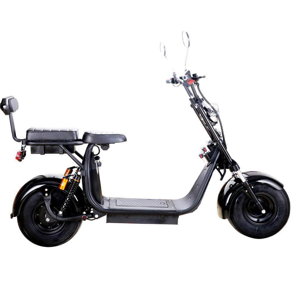 MotoTec Knockout 60v 2000w 36 Ah Fat Tire Electric Scooter - rear hub motor, 2-seater with backrest, under seat storage