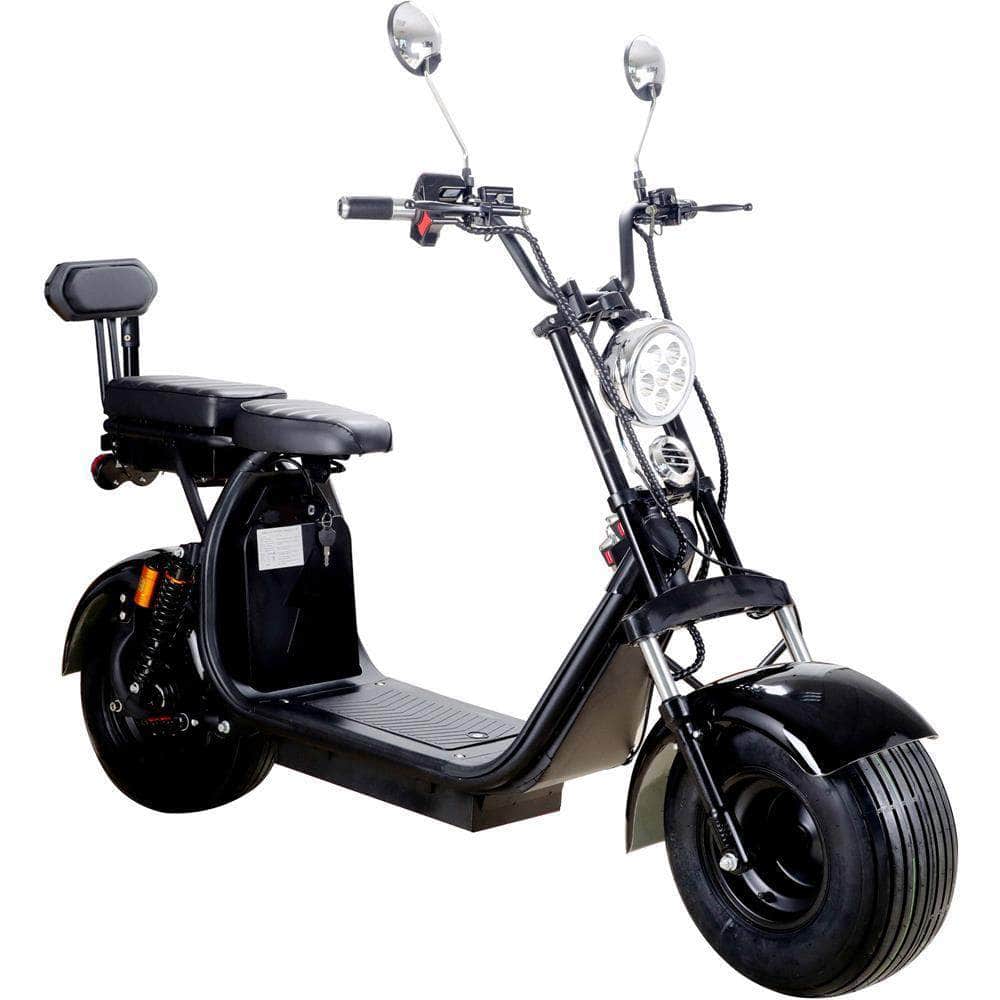 MotoTec Knockout 60v 2000w 36 Ah Fat Tire Electric Scooter - rear hub motor, 2-seater with backrest, under seat storage