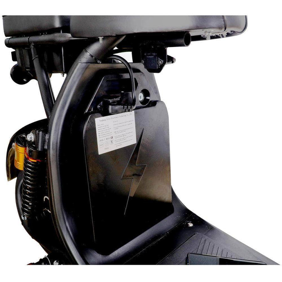 MotoTec Knockout 60v 2000w 36 Ah Fat Tire Electric Scooter - rear hub motor, 2-seater with backrest, under seat storage