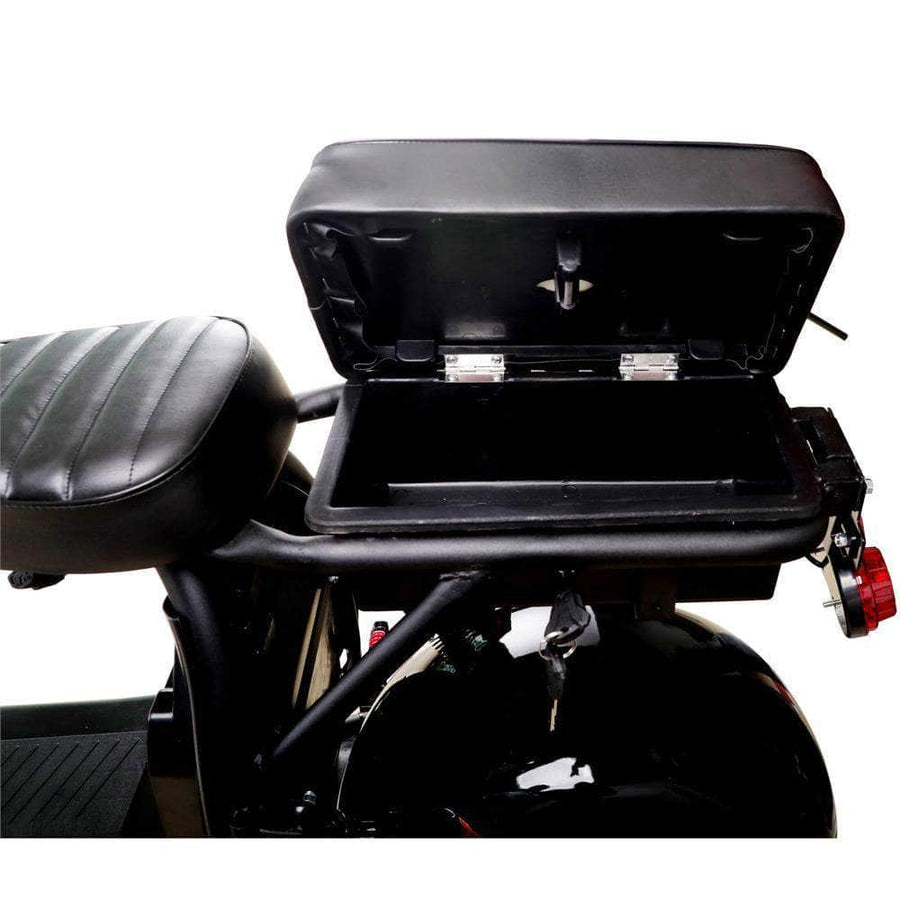 MotoTec Knockout 60v 2000w 36 Ah Fat Tire Electric Scooter - rear hub motor, 2-seater with backrest, under seat storage