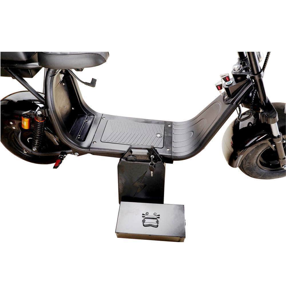 MotoTec Knockout 60v 2000w 36 Ah Fat Tire Electric Scooter - rear hub motor, 2-seater with backrest, under seat storage