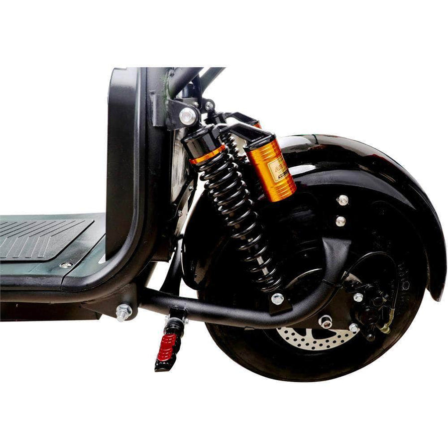 MotoTec Knockout 60v 2000w 36 Ah Fat Tire Electric Scooter - rear hub motor, 2-seater with backrest, under seat storage