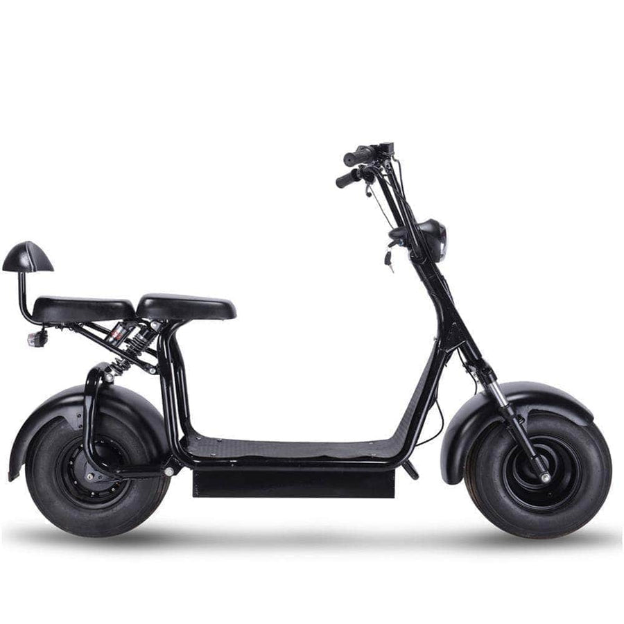 MotoTec Knockout 60v 1000w Fat Tire Electric Scooter - rear hub motor, 2 seater with backrest