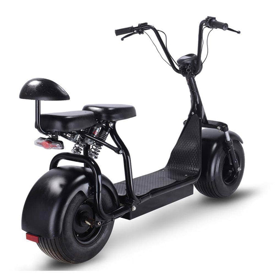 MotoTec Knockout 60v 1000w Fat Tire Electric Scooter - rear hub motor, 2 seater with backrest