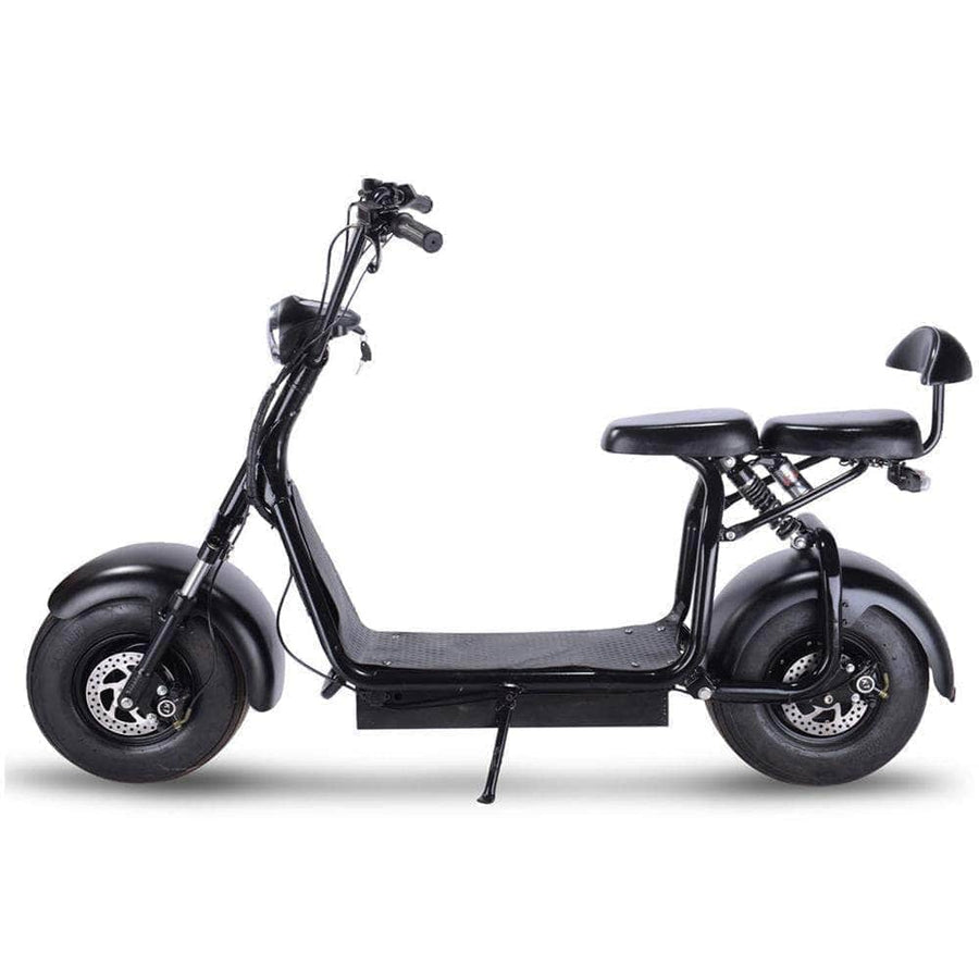 MotoTec Knockout 60v 1000w Fat Tire Electric Scooter - rear hub motor, 2 seater with backrest