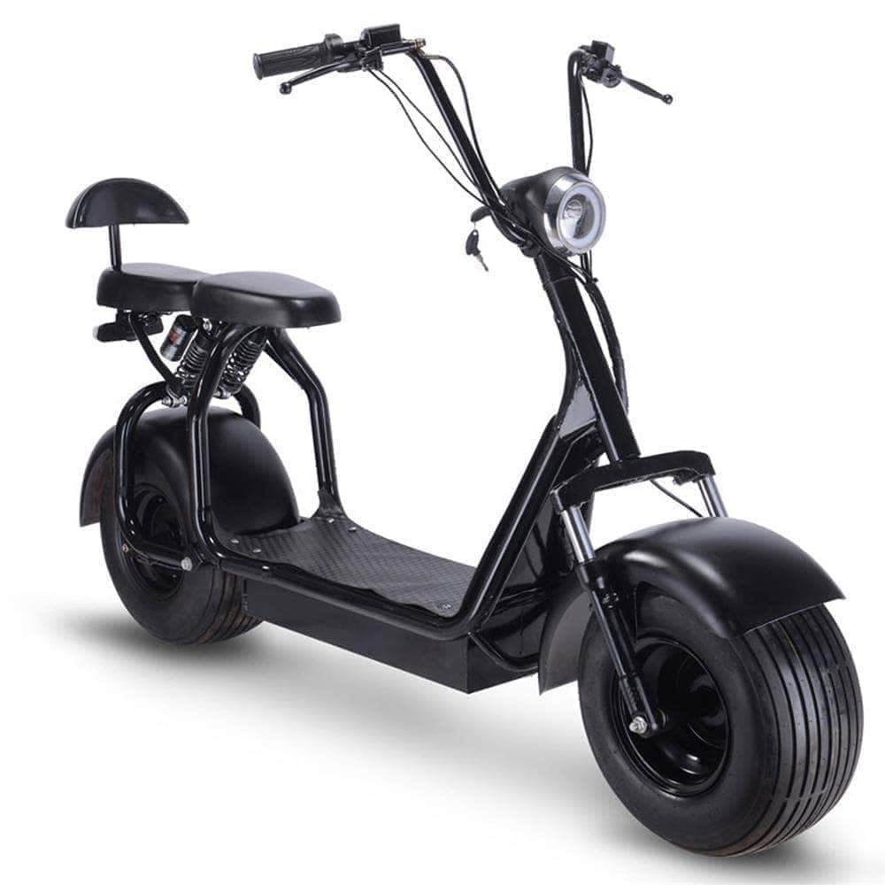MotoTec Knockout 60v 1000w Fat Tire Electric Scooter - rear hub motor, 2 seater with backrest