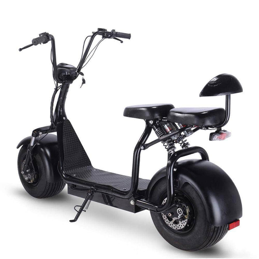 MotoTec Knockout 60v 1000w Fat Tire Electric Scooter - rear hub motor, 2 seater with backrest