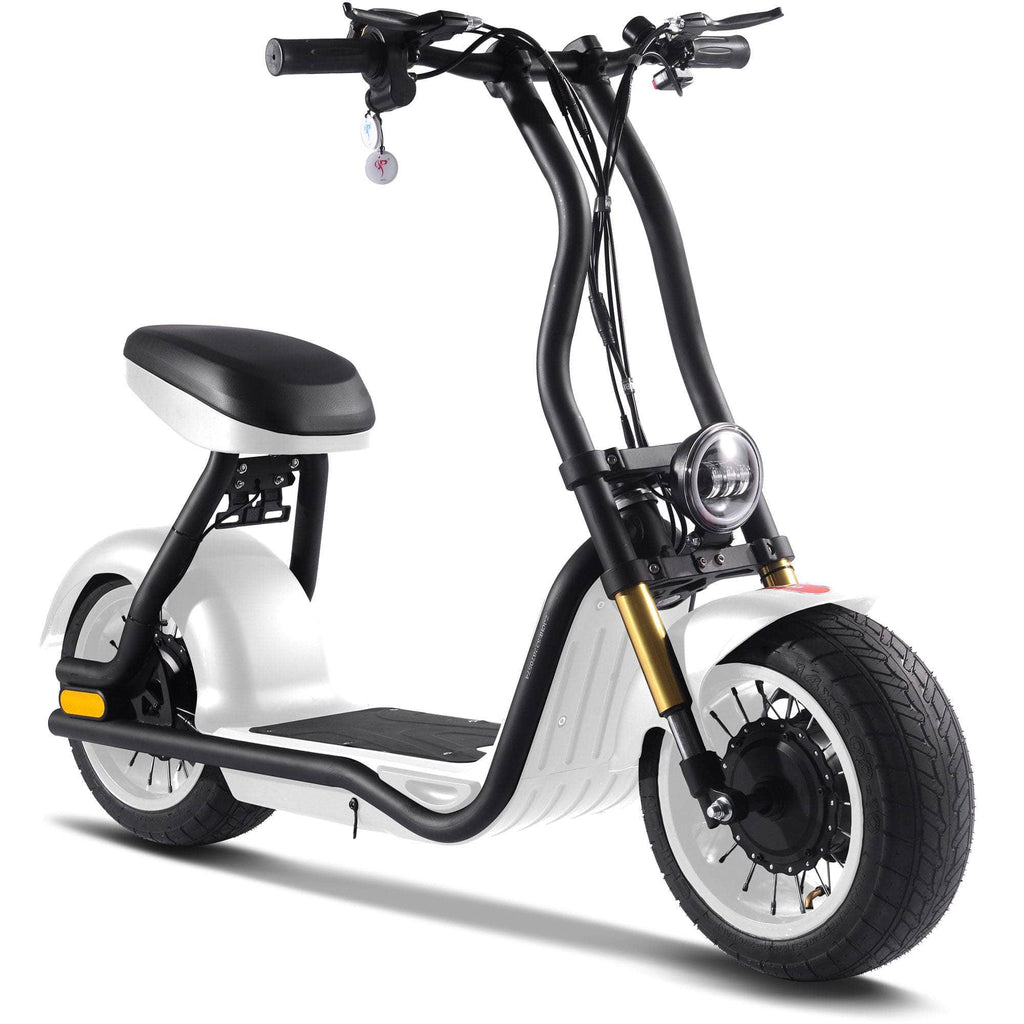 Mototec Electric Scooter White MOTOTEC Diablo 48v 1000w Lithium Fat Tire Electric Scooter - rear hub motor, large street tires
