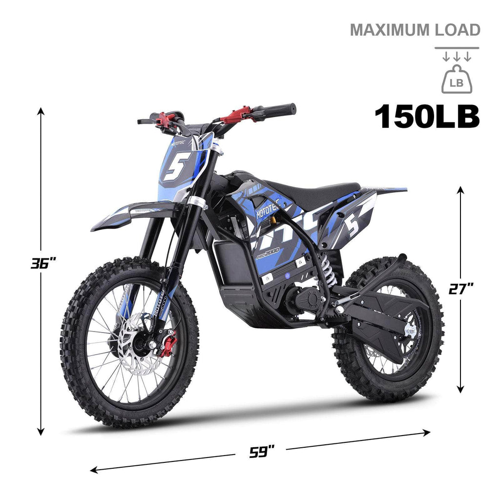 Mototec 60V Pro Electric Dirt Bike 2000W Lithium (HP115E)- 100% Financing Available!