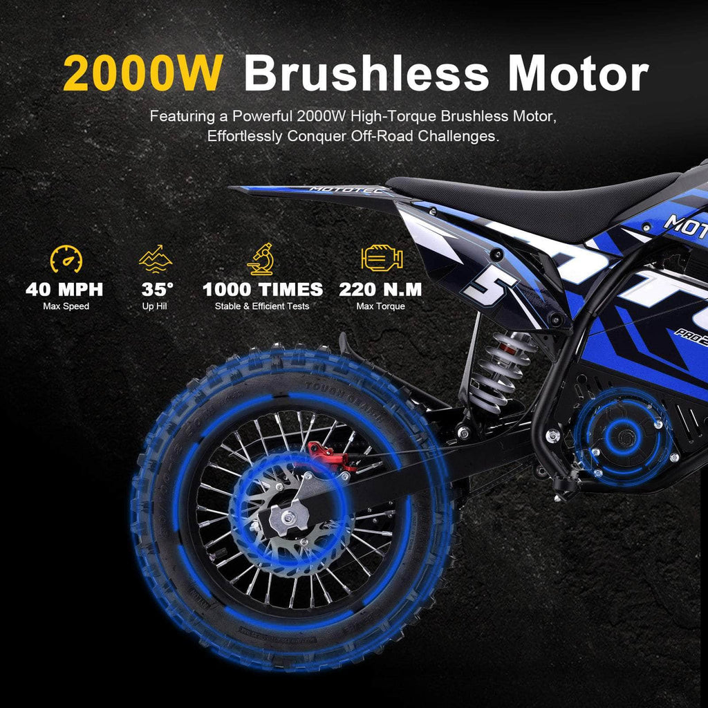 Mototec 60V Pro Electric Dirt Bike 2000W Lithium (HP115E)- 100% Financing Available!