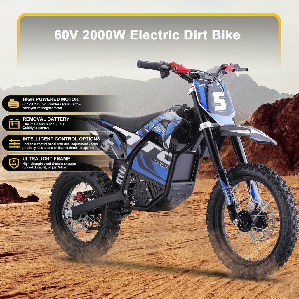 Mototec 60V Pro Electric Dirt Bike 2000W Lithium (HP115E)- 100% Financing Available!