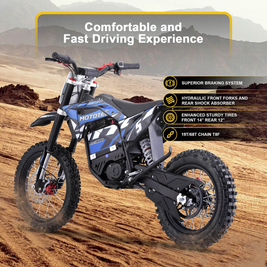 Mototec 60V Pro Electric Dirt Bike 2000W Lithium (HP115E)- 100% Financing Available!