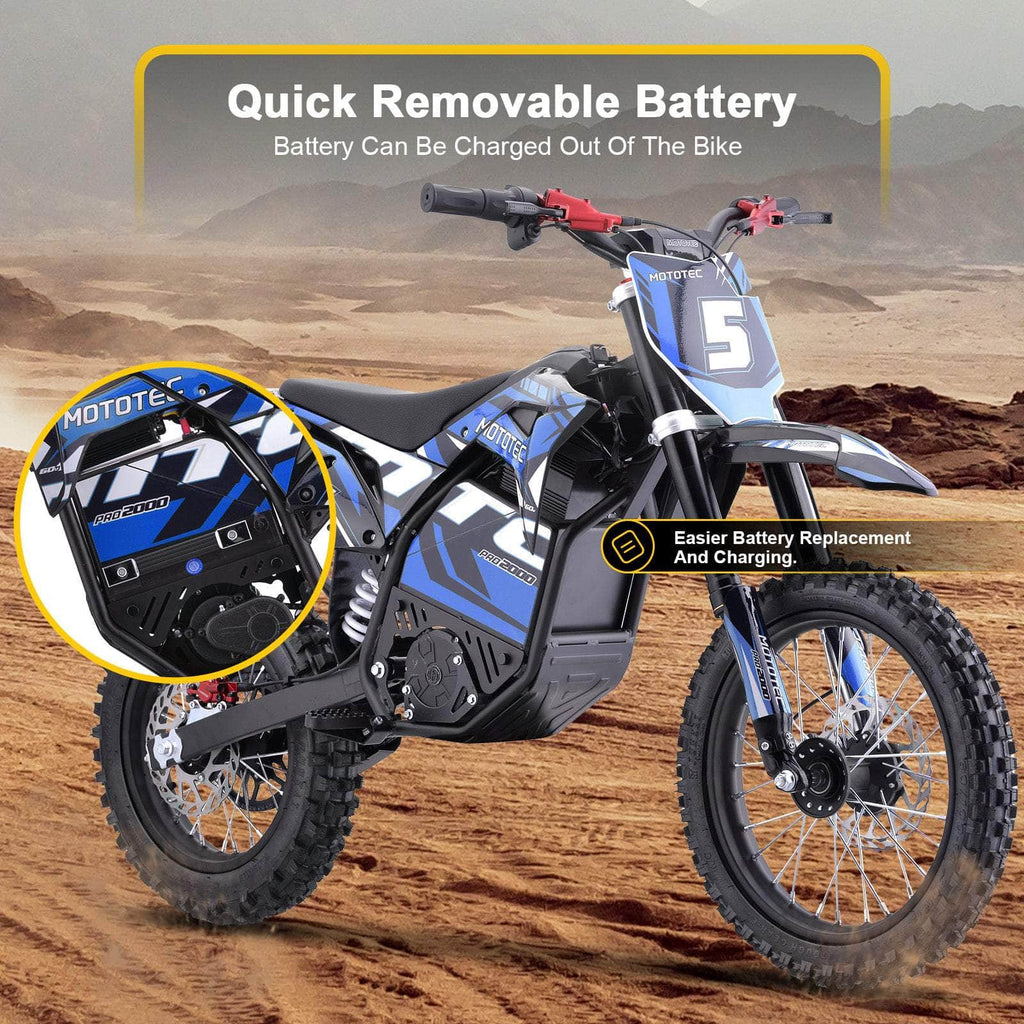 Mototec 60V Pro Electric Dirt Bike 2000W Lithium (HP115E)- 100% Financing Available!